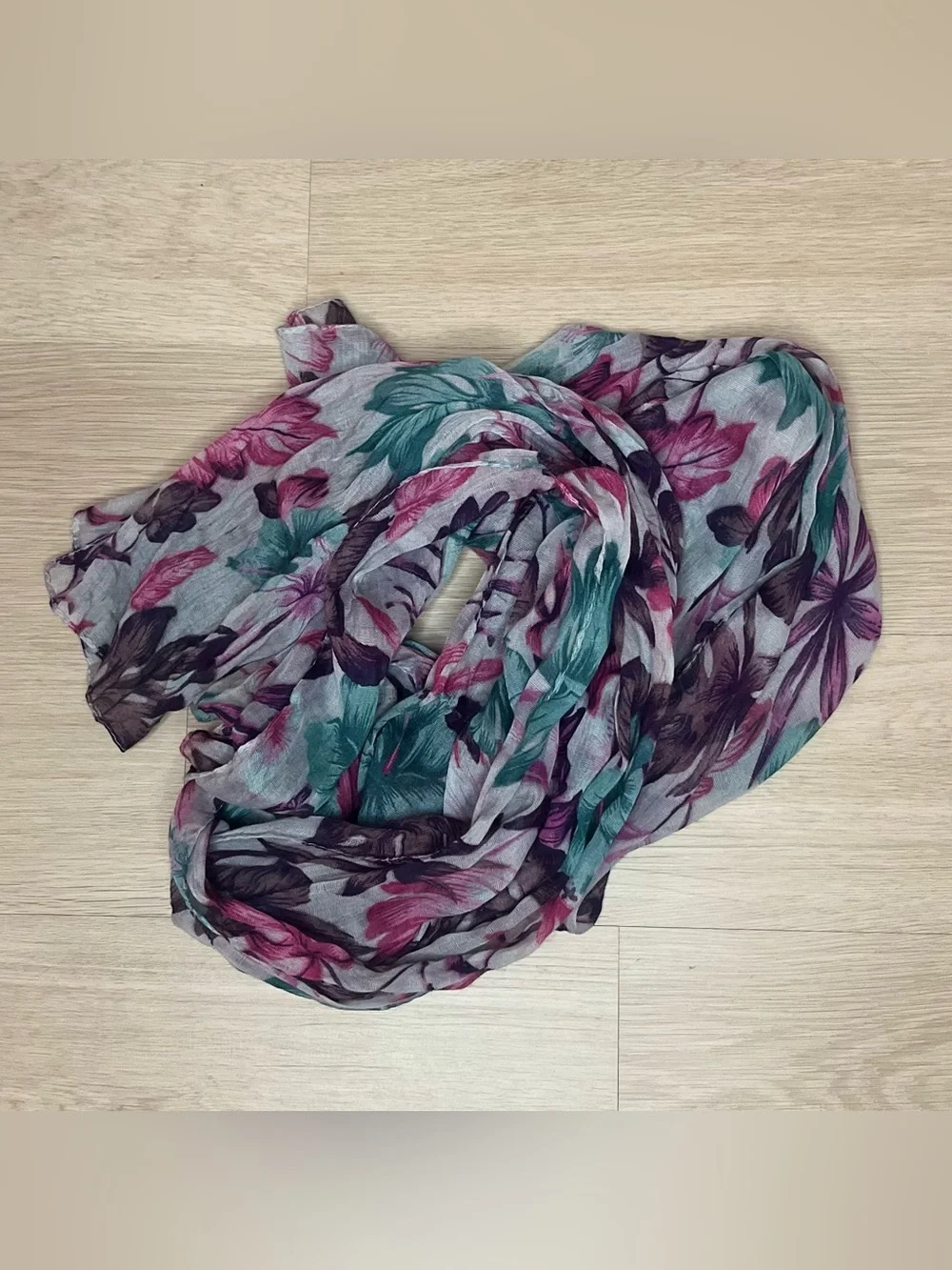 Floral Lightweight Women's Scarf in Teal and Plum Accents